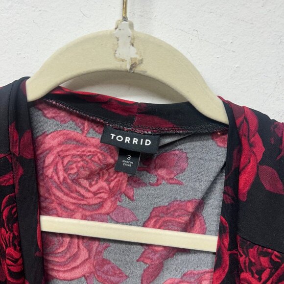 Torrid black red floral long line cardigan whimsigoth vamp 3x - Picture 2 of 8
